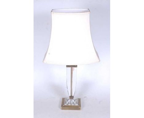 A contemporary lucite and brushed brass table lamp with shade, h.56cm
