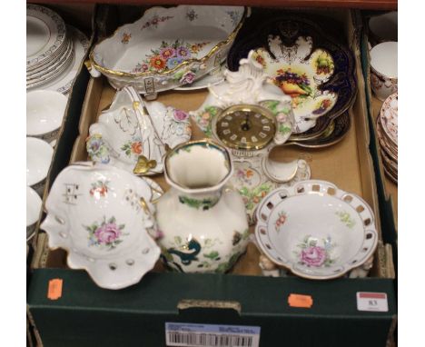 A box of miscellaneous china, to include a Mason's ironstone vase in the Chartreuse pattern, two Staffordshire Elizabethan ca