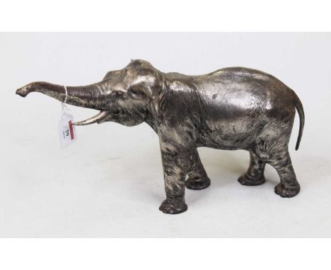 A contemporary alloy figure, naturalistically modelled as an Indian elephant in standing pose with raised trunk, h.23cmCondit
