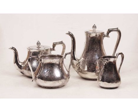 An early 20th century silver plated four-piece tea and coffee service, having floral engraved decoration, by Mappin &amp; Web