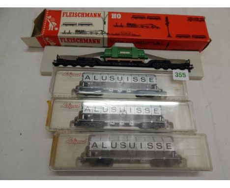 LILLIPUT 3 X 24350 ALUSUISSE WAGONS BOXED & FLEISCHMANN BOXED 5299 BROWN BOVERI WAGON