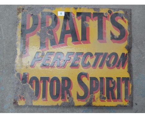 PRATTS DOUBLE SIDED 21" X 18" ENAMEL ADVERTISING SIGN "PERFECTION MOTOR SPIRIT"