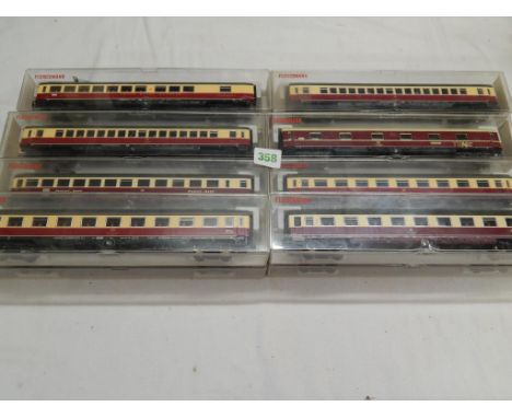 FLEISCHMANN 10 BOXED DB HO GAUGE RED / CREAM COACHES : 5107 TEN, 5160, 5161X2, 5163 X2, 5165, 5169 X2