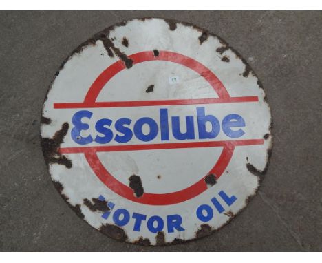 26" DIAMETER ESSOLUBE MOTOR OIL DOUBLE SIDED ENAMEL ADVERTISING SIGN