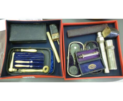 Late 19th/20thC medical equipment: to include a Youngs ivory thermometer, in a cylindrical case         S 