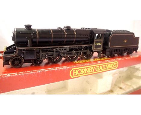 Hornby Class 5, refinished, Black, Late Crest, 45187, detailed, tender top loose, in good condition, box poor. P&amp;P Group 