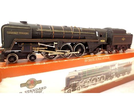 Hornby Britannia Class refurbished Black, Late Crest, 70002 Geoffrey Chaucer, detailed, in very good condition, box poor. P&a