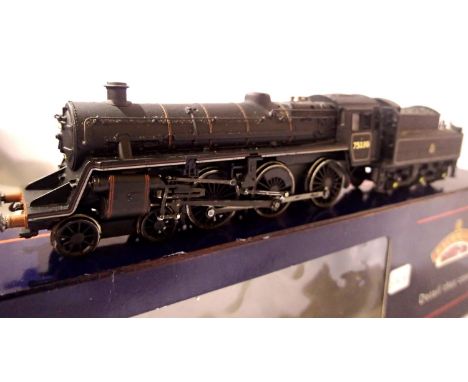Bachmann Class 4, refinished, Black, Early Crest, 75030, in very good condition, weathered, part box. P&amp;P Group 1 (£14+VA