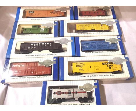 Nine Bachmann silver series HO scale wagons, various types. Mostly in very good - excellent condition, boxes with wear. P&amp