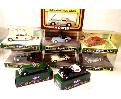 Nine Corgi Classic sports cars, boxed. P&amp;P Group 1 (£14+VAT for the first lot and £1+VAT for subsequent lots) 