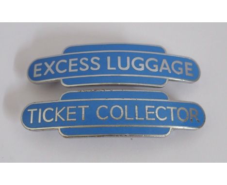 An enamel British Railway Totem Scottish Region excess luggage badge by J. R. Gaunt London and a similar Ticket Collector exa