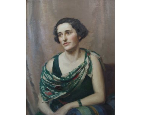 JAMES P. BARRACLOUGH ROI (British 1891 - 1942) A PORTRAIT OF PAMELA ABERCROMBY Oil on canvas, signed and dated 1933, 77 x 60c