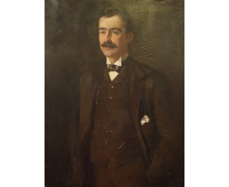 SCOTTISH SCHOOL (Early 20th Century) PORTRAIT OF A GENTLEMAN WITH A HANDLEBAR MOUSTACHE Oil on canvas, 112 x 86cm (44 x 34")