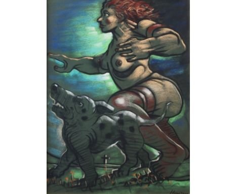 •PETER HOWSON OBE (Scottish b. 1958)  UNLEASHED  Pastel, signed, 60 x 45cm (23 1/2 x 17 1/4")