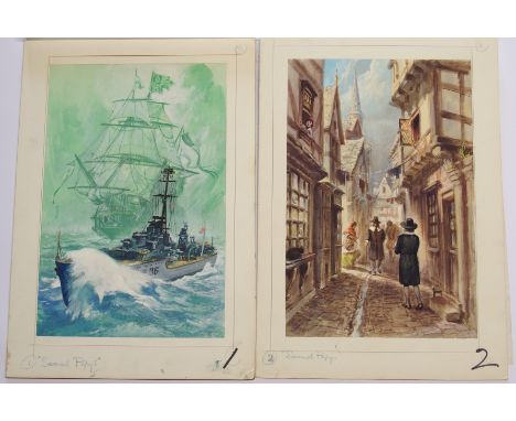 •ROGER HALL (British 1914 - after 2005)  ORIGINAL ARTWORK FOR SAMUEL PEPYS BY NICHOLAS ABBOT  Gouache with watercolour, each 