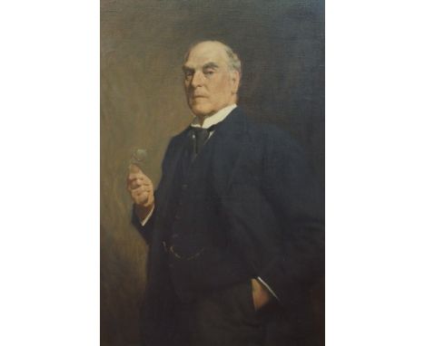 •GEORGE FIDDES WATT RSA, RP, LLD (Scottish 1873 - 1960)  PORTRAIT OF A GENTLEMAN HOLDING SPECTACLES  Oil on canvas, signed an
