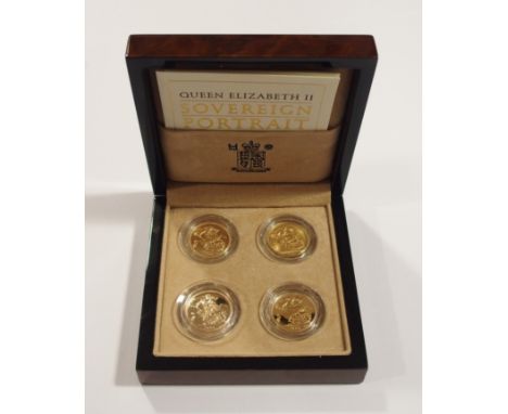 United Kingdom Four Gold Sovereign Portrait set depicting the four different portraits of Queen Elizabeth, 1957 almost uncirc