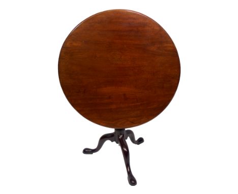 A Georgian mahogany circular snap-top tripod table with birdcage mechanism on turned baluster column and cabriole legs, 84cm 