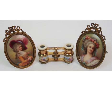 A pair of Continental porcelain plaques of oval shape, one painted with the portrait miniature of a lady, the other with a th