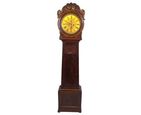 A Victorian mahogany drumhead clock the gilt dial inscribed D Duff, Paisley, beneath a foliate scroll mounted hood and above 