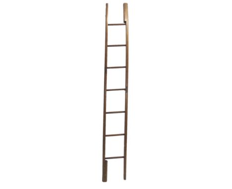 A 19th Century mahogany library pole ladder stamped with Roman numerals CCLXXXV, with central brass push button mechanism enc
