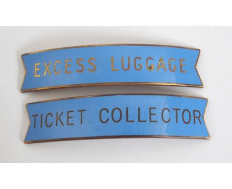An enamel British Railway fishtail Scottish Region excess luggage badge by J. R. Gaunt London and a similar Ticket Collector 
