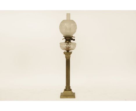 A Victorian brass Corinthian column oil lamp, 93cm high