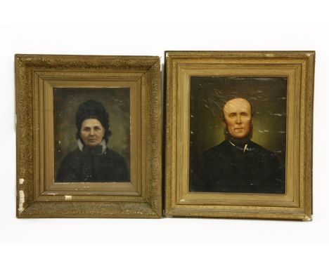 Victorian School PORTRAIT OF A MAN 46 x 38cm,another probably his wife,38 x 30cm 