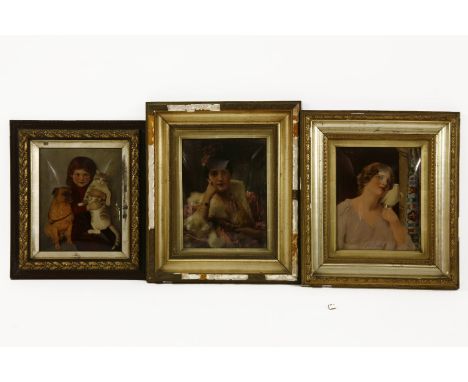 Three  crystoleum pictures, portrait and smaller