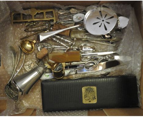 Three boxes of assorted china, glass, and silver plated items, to include Poole stoneware animals, a Whitefriars style fruit 