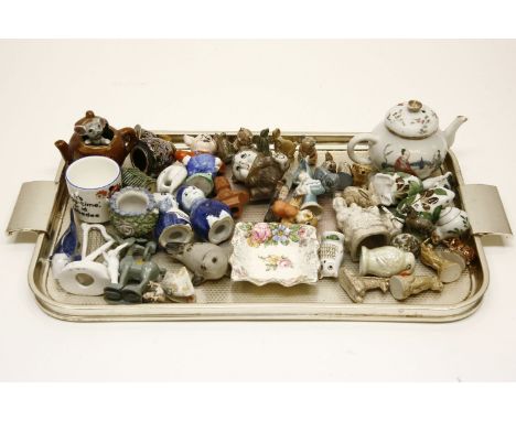 A tray of small china items: Wade animals, Chinese teapot, etc.