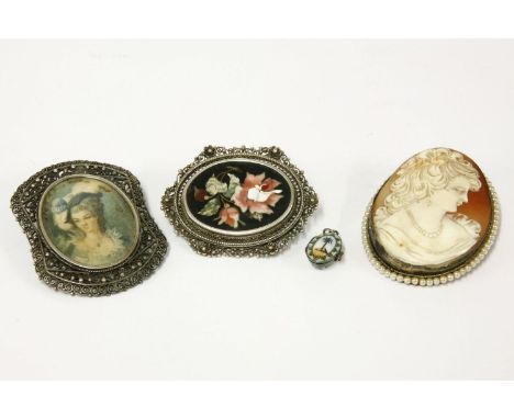 A large collection of costume jewellery, to include a Continental silver shell cameo brooch/pendant with a simulated pearl bo