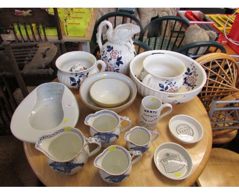 GRIMWADES CHINA BED PAN, CERAMIC WASH BOWL, WASH JUG AND CHAMBER POTS, SET OF GRADUATED JUGS, PORTMEIRION 'KENT'S PATENT MILK