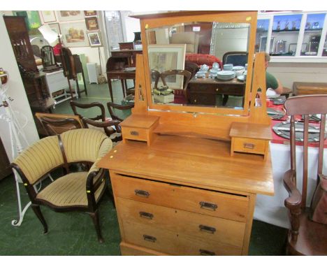 LIGHT OAK ARTS AND CRAFTS STYLE DRESSING CHEST WITH SWING MIRROR AND METAL HANDLES