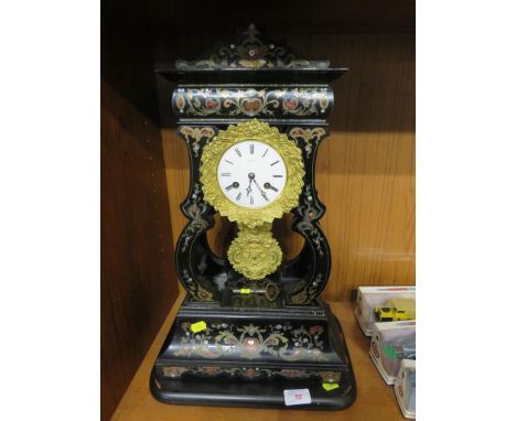 BLACK BACKERED INLAID MANTLE CLOCK WITH FRENCH MOVEMENT, DIAL SIGNED POTONIE PARIS