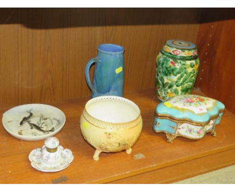 GILT BRASS MOUNTED PORCELAIN BASKET, ROYAL CHINA WORKS WORCESTER PORCELAIN BOWL, AND OTHER DECORATIVE CHINA