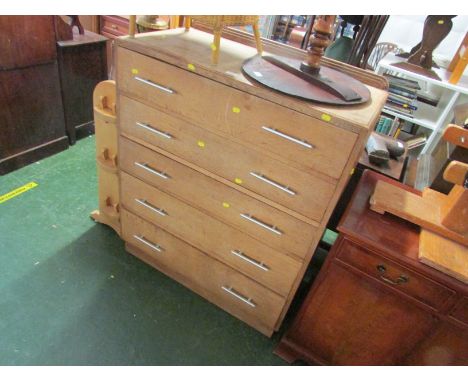 LIGHT OAK FIVER-DRAWER CHEST WITH REPLACEMENT HANDLES *