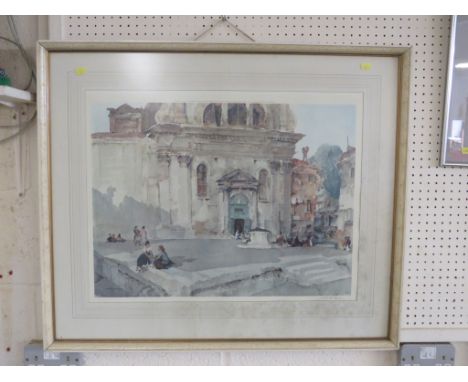 AFTER WILLIAM RUSSEL FLINT - 'CAMPO SAN TROVASO', COLOUR PRINT, SIGNED IN PENCIL, FRAMED AND GLAZED, WITH  RECEIPT FROM ALDER