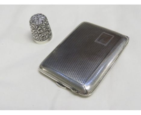SMALL SILVER ENGINE TURNED CARD CASE (1.1 OZT), AND A SILVER THIMBALL