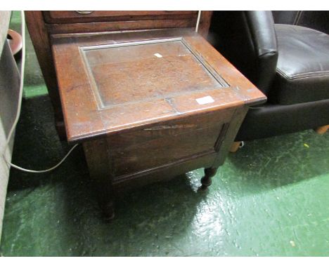 OAK LIFT TOP COMMODE STOOL WITH CERAMIC LINER