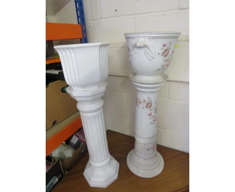 TWO CERAMIC PLANTERS ON STANDS *