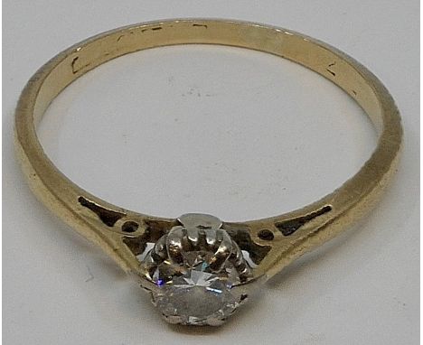 Solitaire diamond ring, stone estimate at 0.45ct, the shank with worn marks, gross weight of ring 1.6g, size K/L for guidance