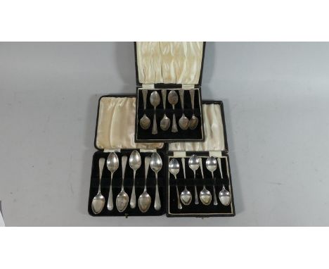 Three Cased Sets of Silver Teaspoons, Various Hallmarks 