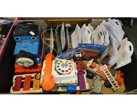 A Tray of Various Vintage Thomas the Tank Toys, Fisher Price Phone etc 