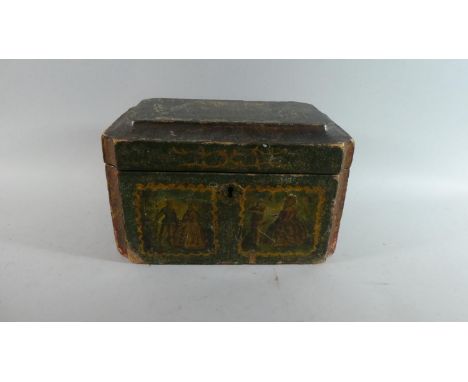 A Late 19th Century Three Division Tea Caddy of Sarcophagus Form with Decoupage Decoration 