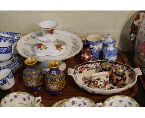 A Tray Containing Various Ceramics to Include Masons Mandalay, Aynsley Cottage Garden, Spode Blue Room Storage Jars, Pair of 
