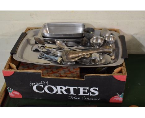 A Tray Containing Stainless Steel and Silver Plated Cutlery 