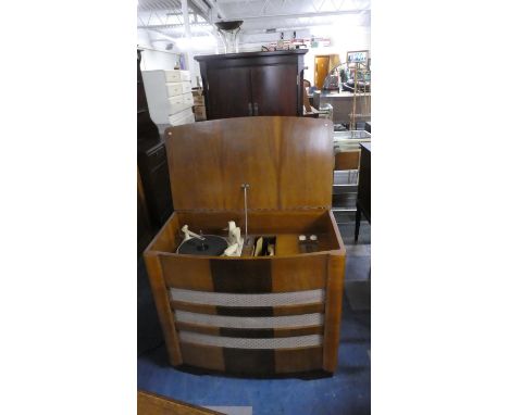 A Vintage Alba Radiogram in Walnut Complete with 45rpm Records to Include Petula Clark, Vera Lynn, The Seekers, Lonnie Donneg