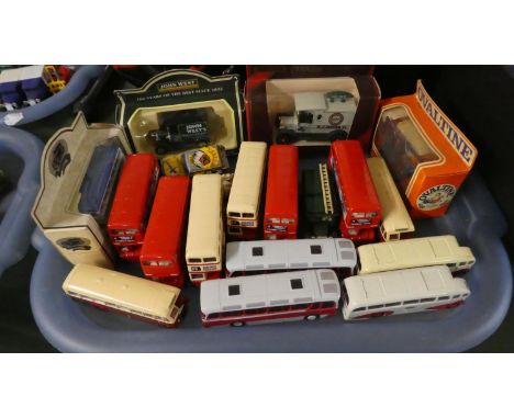 A Collection of Various Diecast Buses and Vintage Delivery Vans 