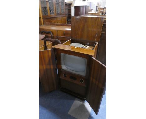 An Unusual Vintage Walnut Cased Ekco Television and Record Player with Hinged Lift Top, 59cm Wide 